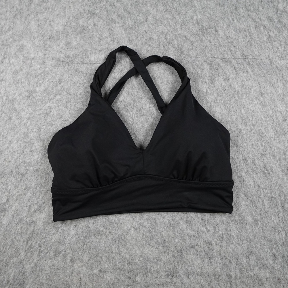 Athleta Sports Bra Women Medium Black Cross Back Strappy VNeck Activewear Yoga